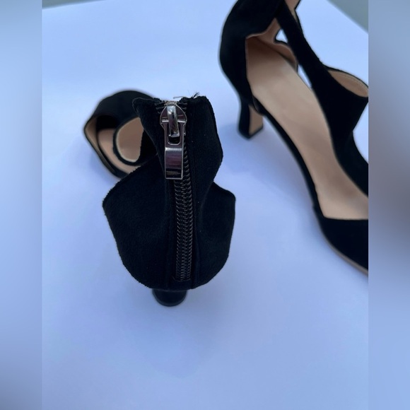 Women's Black Block Heeled Sandals, Fashion Cutout Design Back Zipper Sandals - Picture 11 of 14